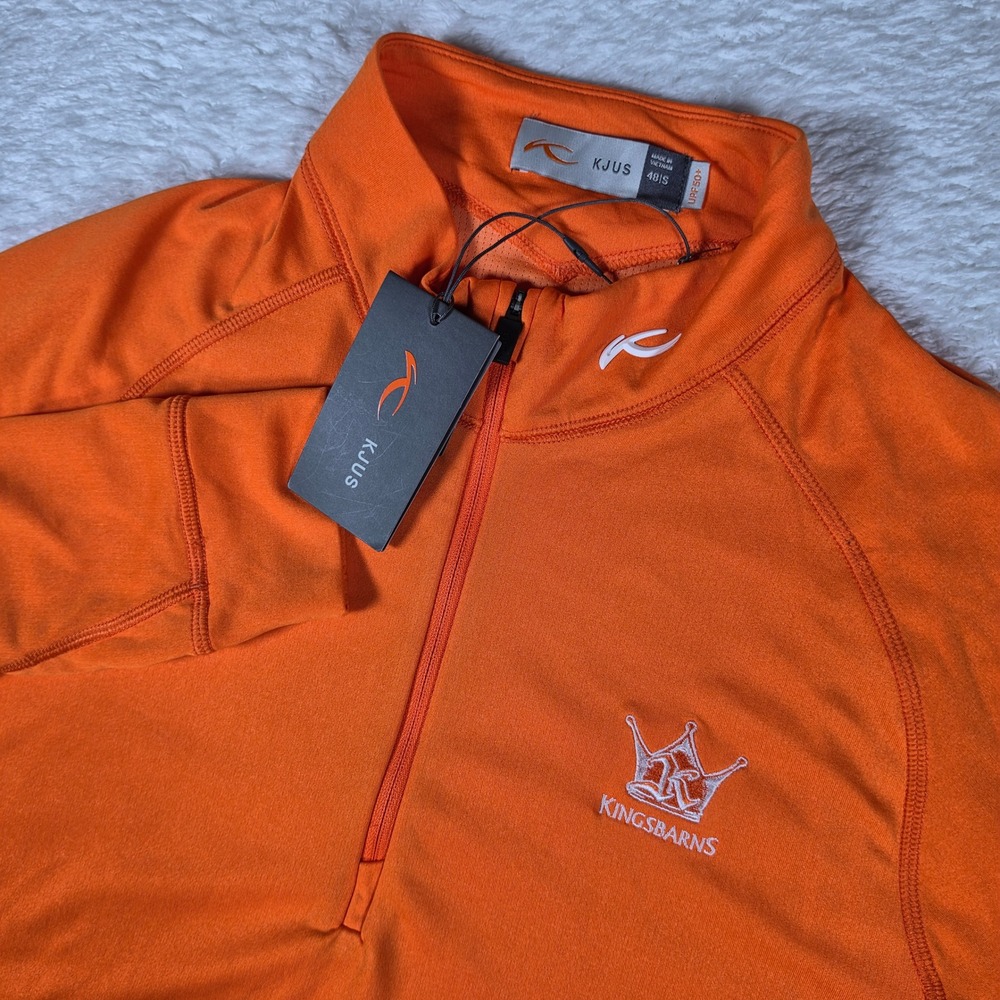 NEW KJUS Keano Kingsbarns Golf Links Men 48/S Orange L/S 1/4 Zip MG25-D04 UPF 50